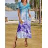 Zeagoo Women Summer Floral Dress Short Sleeve Beach Dress with Pockets Casual V-Neck Split Long T-Shirt Dress Travel Vacation(Watercolor Blue-purple)