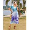 Zeagoo Women Summer Floral Dress Short Sleeve Beach Dress with Pockets Casual V-Neck Split Long T-Shirt Dress Travel Vacation(Watercolor Blue-purple)