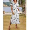 Zeagoo Women Summer Floral Dress Short Sleeve Beach Dress with Pockets Casual V-Neck Split Long T-Shirt Dress Travel Vacation(White Floral)