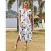 Zeagoo Women Summer Floral Dress Short Sleeve Beach Dress with Pockets Casual V-Neck Split Long T-Shirt Dress Travel Vacation(White Floral)