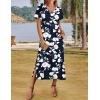 Zeagoo Women Summer Floral Dress Short Sleeve Beach Dress with Pockets Casual V-Neck Split Long T-Shirt Dress Travel Vacation(White Floral Blue)