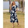Zeagoo Women Summer Floral Dress Short Sleeve Beach Dress with Pockets Casual V-Neck Split Long T-Shirt Dress Travel Vacation(White Floral Blue)