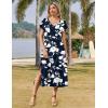 Zeagoo Women Summer Floral Dress Short Sleeve Beach Dress with Pockets Casual V-Neck Split Long T-Shirt Dress Travel Vacation(White Floral Blue)