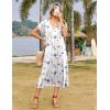 Zeagoo Women Summer Floral Dress Short Sleeve Beach Dress with Pockets Casual V-Neck Split Long T-Shirt Dress Travel Vacation(White Floral-printed)