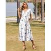 Zeagoo Women Summer Floral Dress Short Sleeve Beach Dress with Pockets Casual V-Neck Split Long T-Shirt Dress Travel Vacation(White Floral-printed)