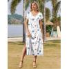 Zeagoo Women Summer Floral Dress Short Sleeve Beach Dress with Pockets Casual V-Neck Split Long T-Shirt Dress Travel Vacation(White Floral-printed)