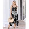Zeagoo Women Summer Midi Dresses 2026 Hawaiian Bohemian Beach Cover Up Sundress Spaghetti Strap Casual Dress with Pockets(Black Leaf)
