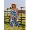 Zeagoo Women Summer Midi Dresses 2026 Hawaiian Bohemian Beach Cover Up Sundress Spaghetti Strap Casual Dress with Pockets(Green Leaf)