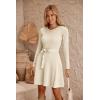 Zeagoo Women’s 2024 Casual Dress Crewneck Tie Waist Fall Ribbed Dress with Belt Long Sleeve A Line Flowy Sweater Dress(Apricot)