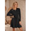Zeagoo Women’s 2024 Casual Dress Crewneck Tie Waist Fall Ribbed Dress with Belt Long Sleeve A Line Flowy Sweater Dress(Black)