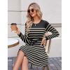 Zeagoo Women’s 2024 Casual Dress Crewneck Tie Waist Fall Ribbed Dress with Belt Long Sleeve A Line Flowy Sweater Dress(Black and Khaki)
