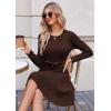 Zeagoo Women’s 2024 Casual Dress Crewneck Tie Waist Fall Ribbed Dress with Belt Long Sleeve A Line Flowy Sweater Dress(Brown)