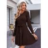 Zeagoo Women’s 2024 Casual Dress Crewneck Tie Waist Fall Ribbed Dress with Belt Long Sleeve A Line Flowy Sweater Dress(Brown)