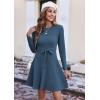 Zeagoo Women’s 2024 Casual Dress Crewneck Tie Waist Fall Ribbed Dress with Belt Long Sleeve A Line Flowy Sweater Dress(Dark Blue)