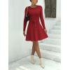 Zeagoo Women’s 2024 Casual Dress Crewneck Tie Waist Fall Ribbed Dress with Belt Long Sleeve A Line Flowy Sweater Dress(Dark Red)
