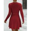 Zeagoo Women’s 2024 Casual Dress Crewneck Tie Waist Fall Ribbed Dress with Belt Long Sleeve A Line Flowy Sweater Dress(Dark Red)