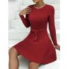 Zeagoo Women’s 2024 Casual Dress Crewneck Tie Waist Fall Ribbed Dress with Belt Long Sleeve A Line Flowy Sweater Dress(Dark Red)