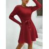 Zeagoo Women’s 2024 Casual Dress Crewneck Tie Waist Fall Ribbed Dress with Belt Long Sleeve A Line Flowy Sweater Dress(Dark Red)