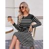 Zeagoo Women’s 2024 Casual Dress Crewneck Tie Waist Fall Ribbed Dress with Belt Long Sleeve A Line Flowy Sweater Dress(Striped Black White)