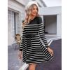 Zeagoo Women’s 2024 Casual Dress Crewneck Tie Waist Fall Ribbed Dress with Belt Long Sleeve A Line Flowy Sweater Dress(Striped Black White)