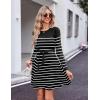 Zeagoo Women’s 2024 Casual Dress Crewneck Tie Waist Fall Ribbed Dress with Belt Long Sleeve A Line Flowy Sweater Dress(Striped Black White)