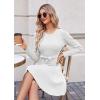 Zeagoo Women’s 2024 Casual Dress Crewneck Tie Waist Fall Ribbed Dress with Belt Long Sleeve A Line Flowy Sweater Dress(White)