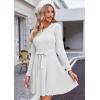 Zeagoo Women’s 2024 Casual Dress Crewneck Tie Waist Fall Ribbed Dress with Belt Long Sleeve A Line Flowy Sweater Dress(White)