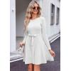 Zeagoo Women’s 2024 Casual Dress Crewneck Tie Waist Fall Ribbed Dress with Belt Long Sleeve A Line Flowy Sweater Dress(White)