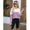 Zeagoo Women’s 2025 Fall Sweaters Casual Long Sleeve Crew Neck Ribbed Knit Side Slit Pullover Sweater(Purple&white)