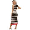 Zeagoo Womens Bodycon Midi Dresses Summer Casual Sleeveless Dress Women Knit Side Slit Striped 2025 Long Tank Dress(Black- light Khaki)