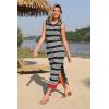 Zeagoo Womens Bodycon Midi Dresses Summer Casual Sleeveless Dress Women Knit Side Slit Striped 2025 Long Tank Dress(Black-white)