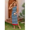 Zeagoo Womens Bodycon Midi Dresses Summer Casual Sleeveless Dress Women Knit Side Slit Striped 2025 Long Tank Dress(Blue-white)