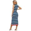 Zeagoo Womens Bodycon Midi Dresses Summer Casual Sleeveless Dress Women Knit Side Slit Striped 2025 Long Tank Dress(Blue-white)