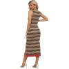 Zeagoo Womens Bodycon Midi Dresses Summer Casual Sleeveless Dress Women Knit Side Slit Striped 2025 Long Tank Dress(Dark Khaki-black)