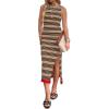 Zeagoo Womens Bodycon Midi Dresses Summer Casual Sleeveless Dress Women Knit Side Slit Striped 2025 Long Tank Dress(Dark Khaki-black)