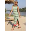 Zeagoo Womens Bodycon Midi Dresses Summer Casual Sleeveless Dress Women Knit Side Slit Striped 2025 Long Tank Dress(Green-white)