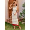 Zeagoo Womens Bodycon Midi Dresses Summer Casual Sleeveless Dress Women Knit Side Slit Striped 2025 Long Tank Dress(Light Khaki-white)