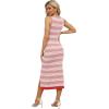 Zeagoo Womens Bodycon Midi Dresses Summer Casual Sleeveless Dress Women Knit Side Slit Striped 2025 Long Tank Dress(Pink-white)