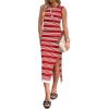Zeagoo Womens Bodycon Midi Dresses Summer Casual Sleeveless Dress Women Knit Side Slit Striped 2025 Long Tank Dress(Red-white)