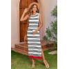 Zeagoo Womens Bodycon Midi Dresses Summer Casual Sleeveless Dress Women Knit Side Slit Striped 2025 Long Tank Dress(White-black)