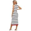 Zeagoo Womens Bodycon Midi Dresses Summer Casual Sleeveless Dress Women Knit Side Slit Striped 2025 Long Tank Dress(White-black)