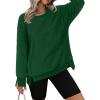 Zeagoo Women’s Casual Sweatshirts Crewneck Long Sleeve Fuzzy Fleece Jackets Side Slit Midweight Pullover Fall Fashion 2025(01-green)