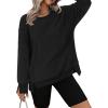 Zeagoo Women’s Casual Sweatshirts Crewneck Long Sleeve Fuzzy Fleece Jackets Side Slit Midweight Pullover Fall Fashion 2025(Black)