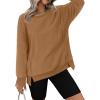 Zeagoo Women’s Casual Sweatshirts Crewneck Long Sleeve Fuzzy Fleece Jackets Side Slit Midweight Pullover Fall Fashion 2025(Brown)