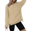 Zeagoo Women’s Casual Sweatshirts Crewneck Long Sleeve Fuzzy Fleece Jackets Side Slit Midweight Pullover Fall Fashion 2025(Khaki)