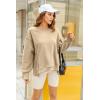 Zeagoo Women’s Casual Sweatshirts Crewneck Long Sleeve Fuzzy Fleece Jackets Side Slit Midweight Pullover Fall Fashion 2025(Light Khaki 01)