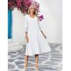 Zeagoo Women’s Dresses 3/4 Sleeve Summer Casual V-Neck A Line Flowy Eyelet Midi Dress for Women Beach Vacation Sundress(02-white)