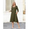 Zeagoo Women’s Dresses 3/4 Sleeve Summer Casual V-Neck A Line Flowy Eyelet Midi Dress for Women Beach Vacation Sundress(Army Green)