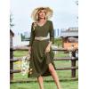 Zeagoo Women’s Dresses 3/4 Sleeve Summer Casual V-Neck A Line Flowy Eyelet Midi Dress for Women Beach Vacation Sundress(Army Green)