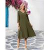 Zeagoo Women’s Dresses 3/4 Sleeve Summer Casual V-Neck A Line Flowy Eyelet Midi Dress for Women Beach Vacation Sundress(Army Green)